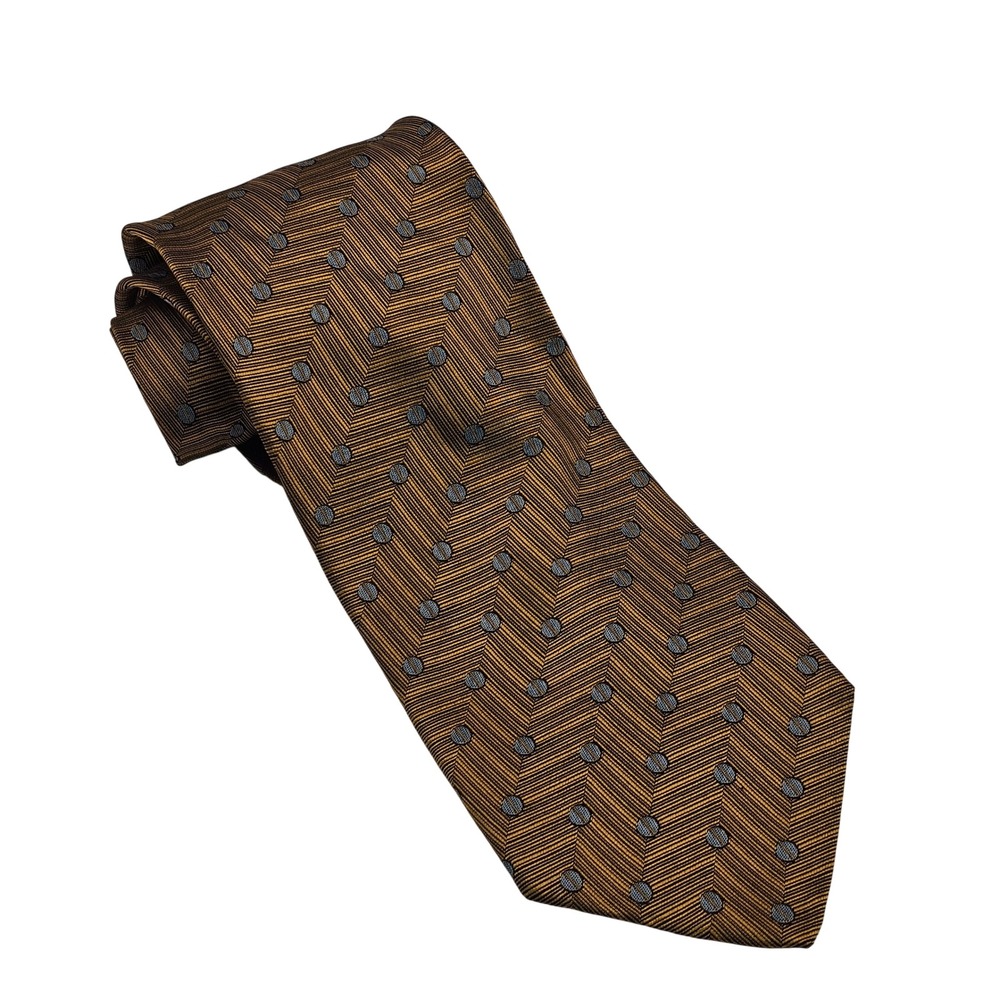 Ermenegildo Zegna Silk Tie Gold Blue Herringbone Polka Dot Luxury Italy Designer